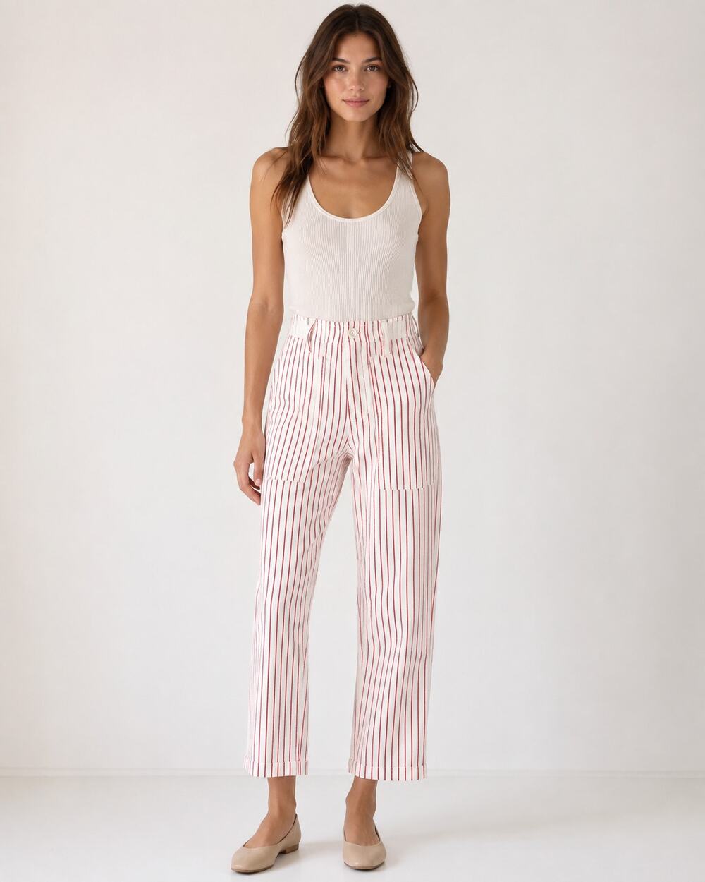 Brixton Red White Striped Utility Straight Leg Pants Women 24 coastal utility